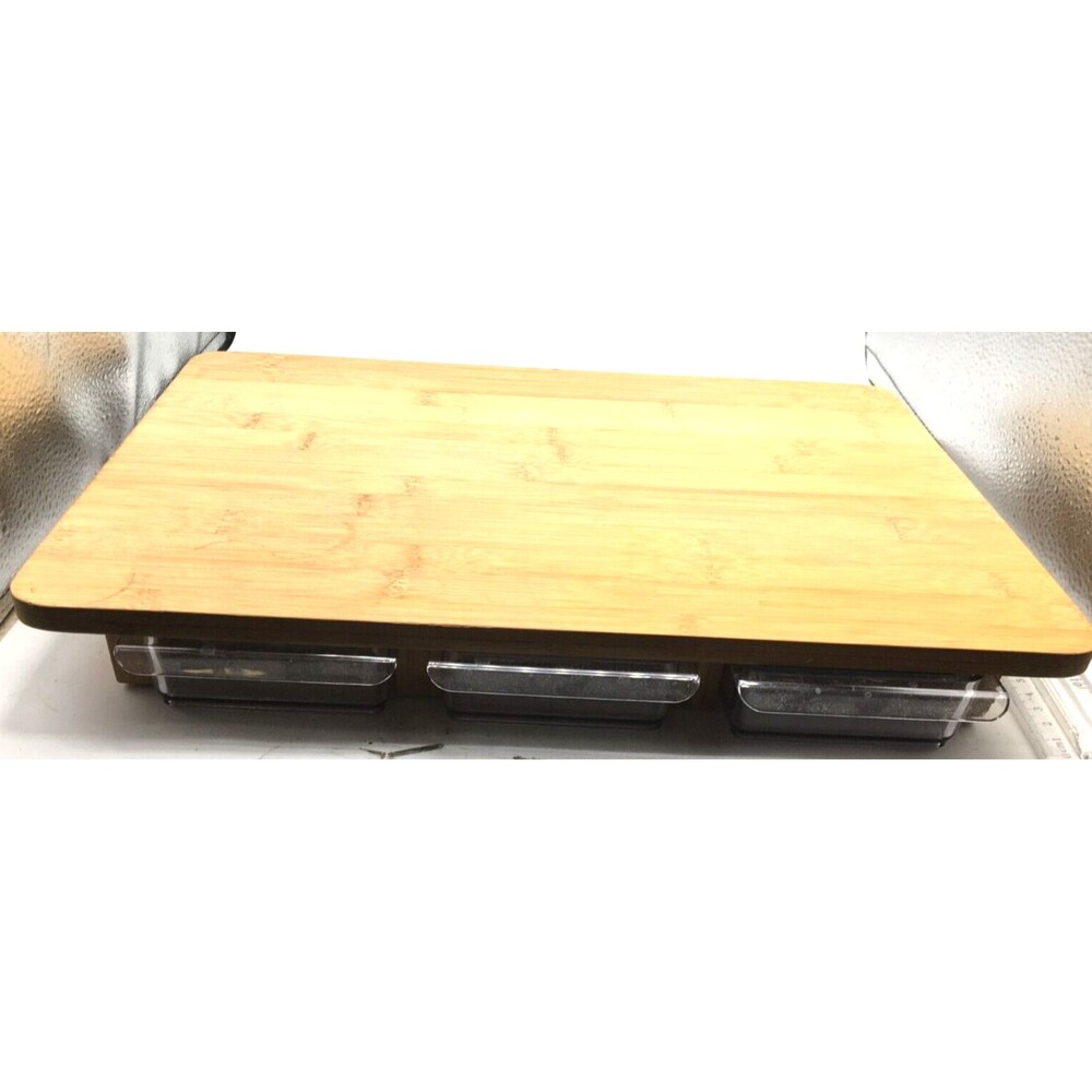 Quirky Chopping Cutting Board Bamboo, 3 Front Slid Out Drawers Free Shipping EUC